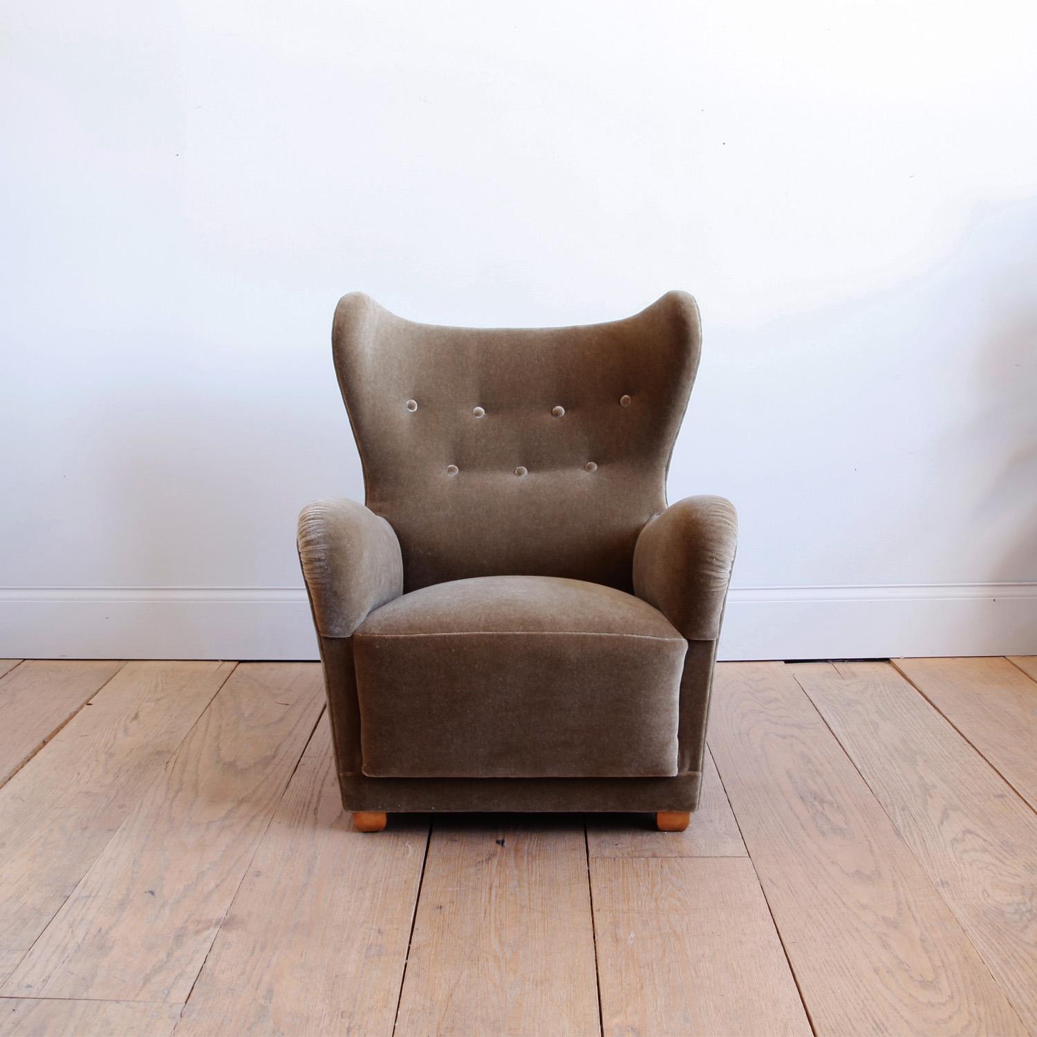 Swedish Moderne Mohair Wingback Chair Attributed to Otto Schulz for Boet 2