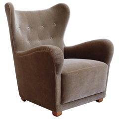 Vintage Swedish Moderne Mohair Wingback Chair Attributed to Otto Schulz for Boet