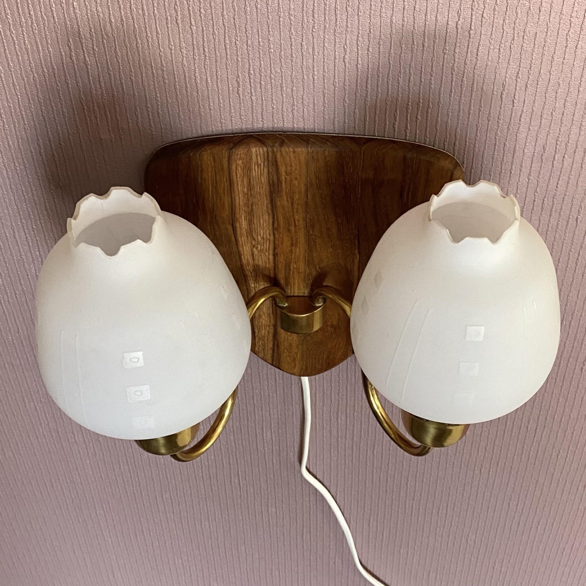 Mid-20th Century Swedish modernist brass and opal glass wall lamp, 1960s For Sale