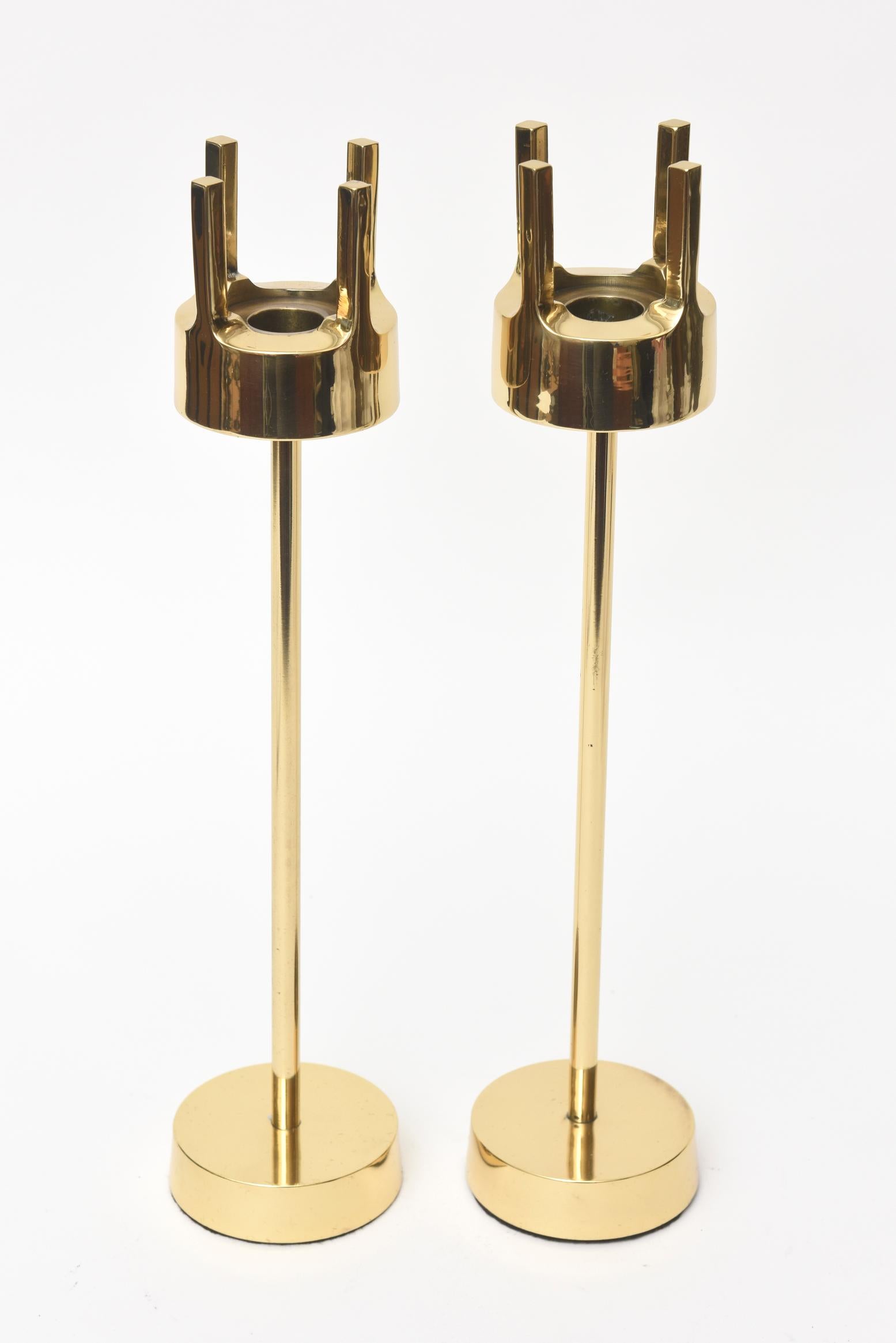 Mid-Century Modern Modernist Brass Candlesticks Style of Pierre Forsell for Skultana