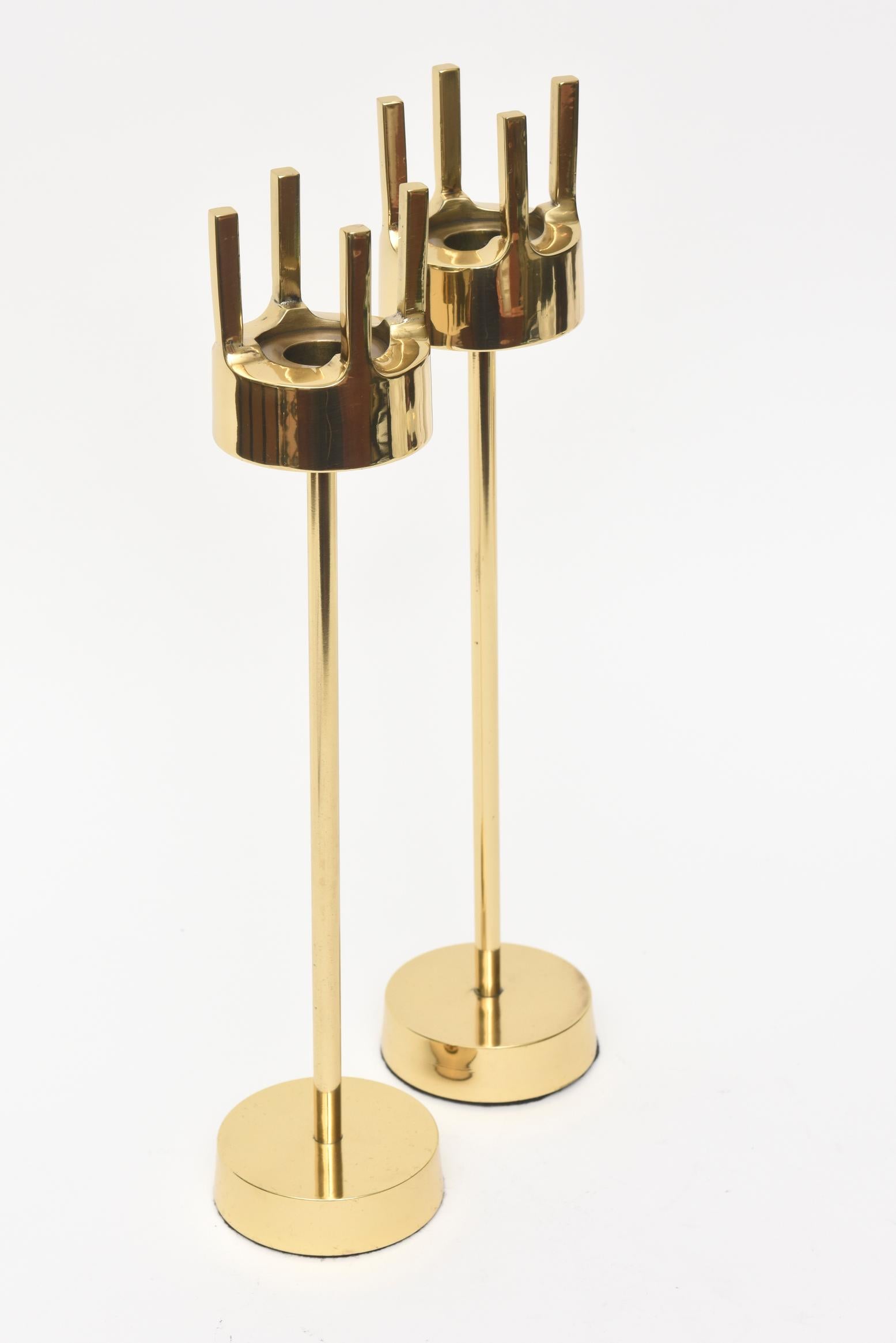 Modernist Brass Candlesticks Style of Pierre Forsell for Skultana 1
