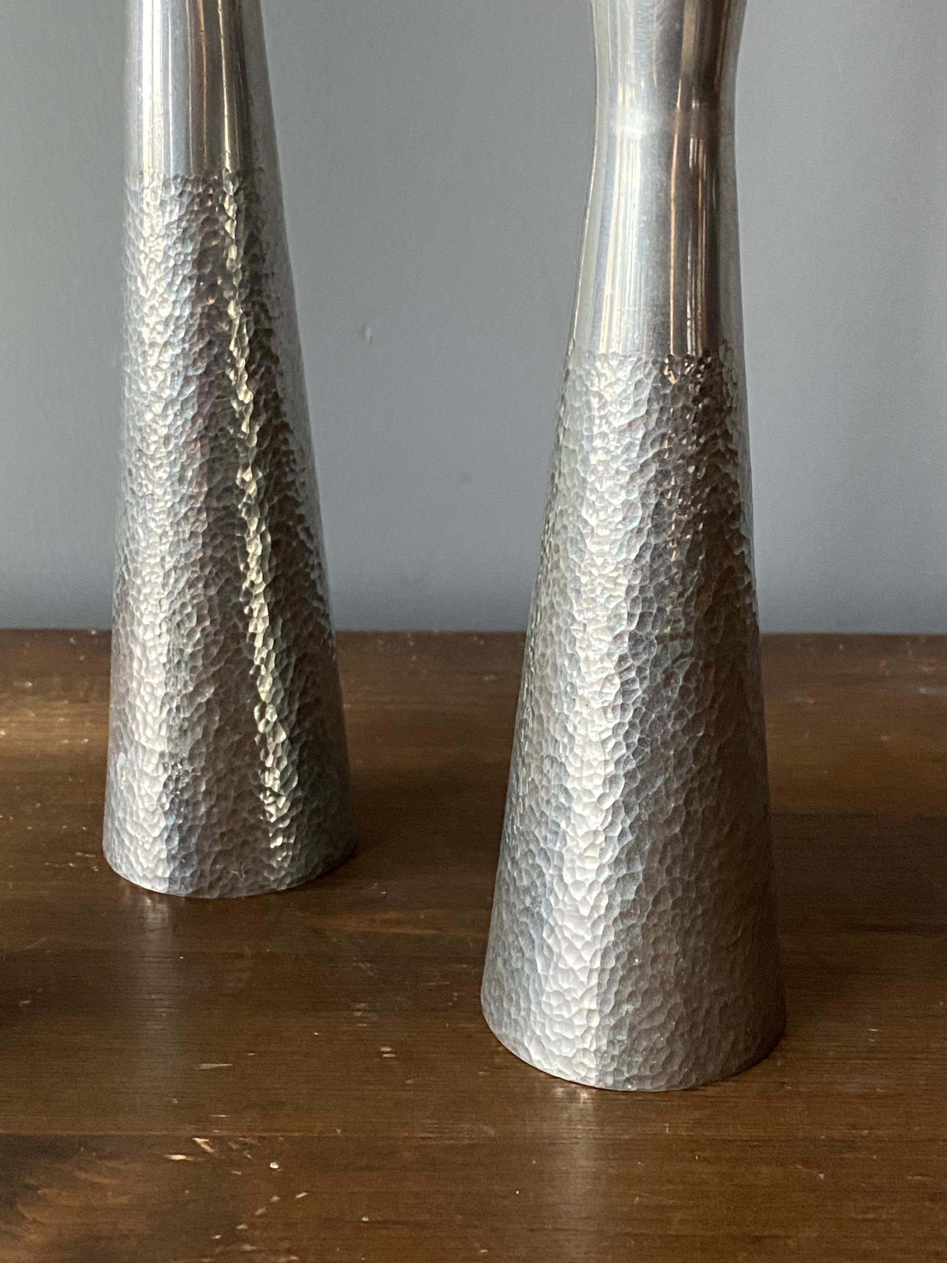 Swedish, Modernist Candlesticks, Repoussé Pewter, Sweden, 1930s In Good Condition In High Point, NC