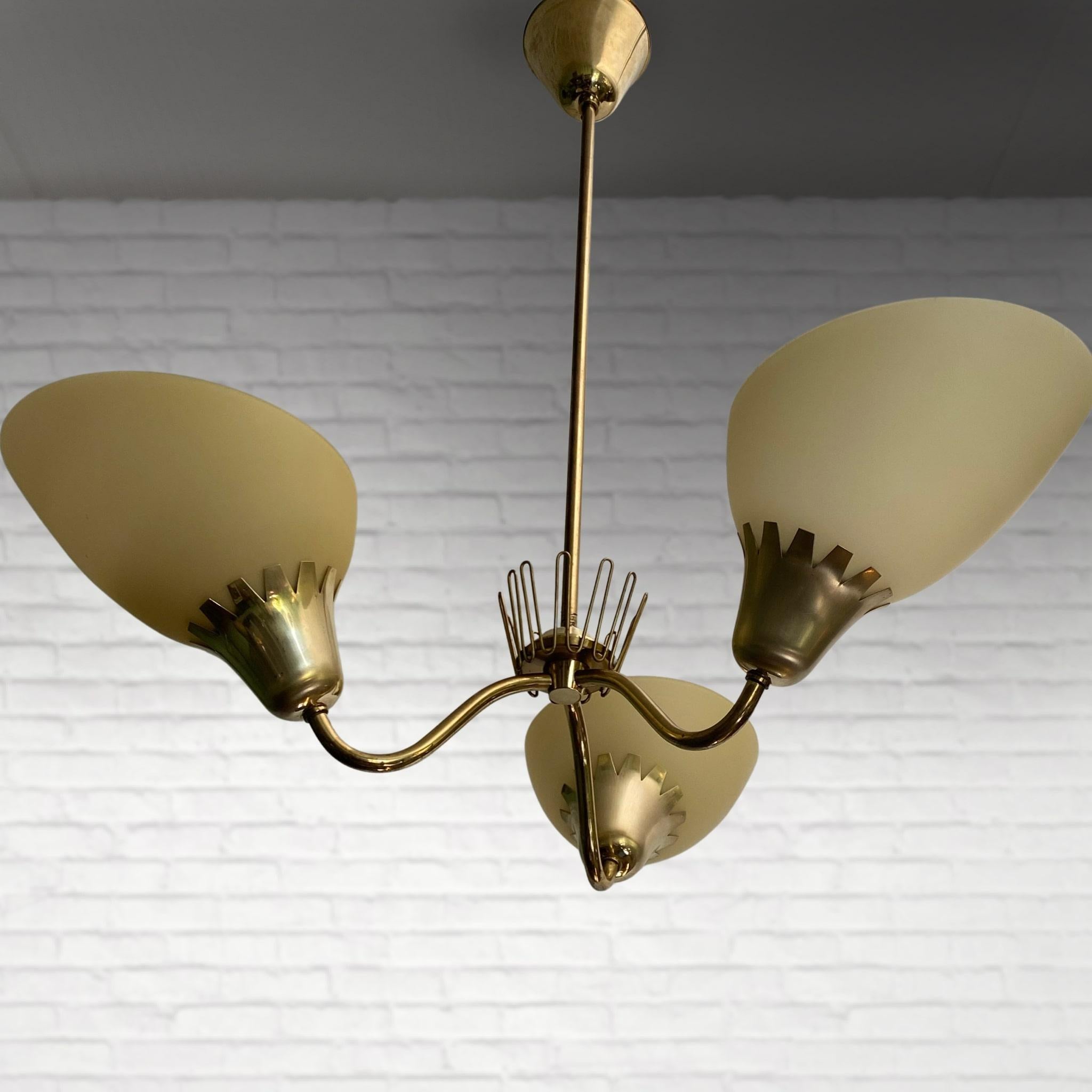 Mid-20th Century Swedish modernist chandelier, ASEA model A4350, brass and glass, 1950s