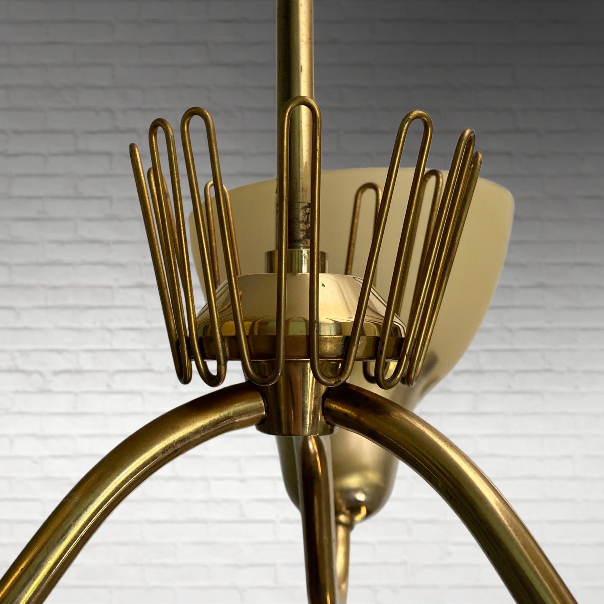 Swedish modernist chandelier, ASEA model A4350, brass and glass, 1950s 1