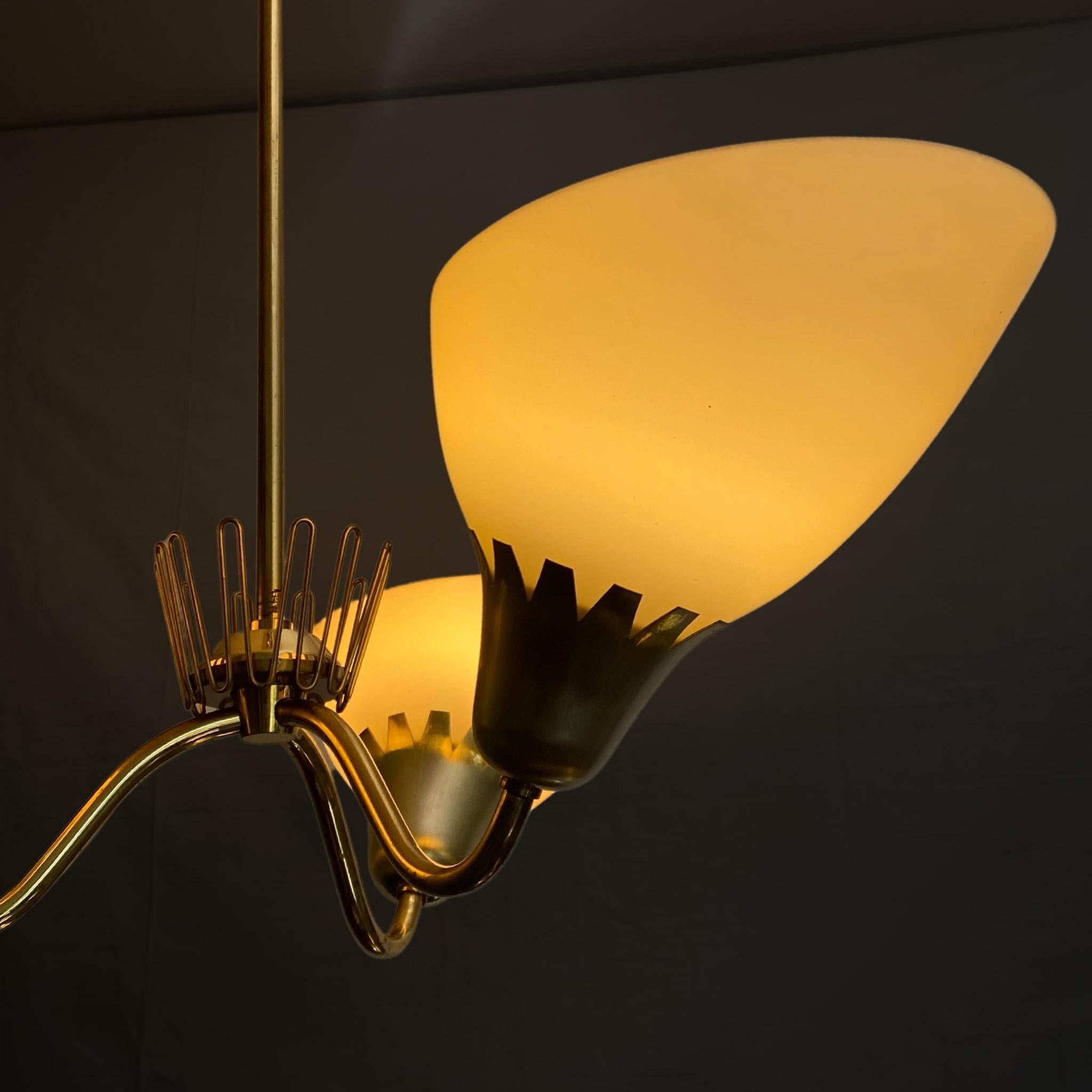 Swedish modernist chandelier, ASEA model A4350, brass and glass, 1950s For Sale 3