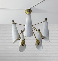 Lampadario modernista svedese, ottone e vetro, anni '1950