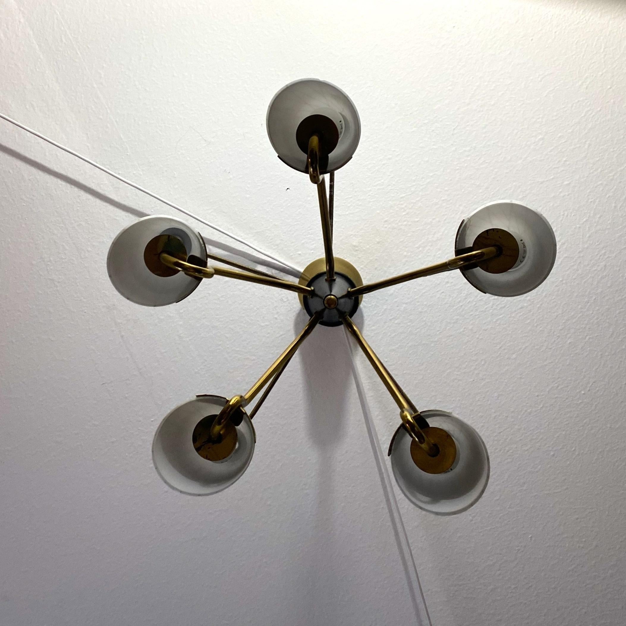 Swedish modernist chandelier, brass and glass, 1950s For Sale 3
