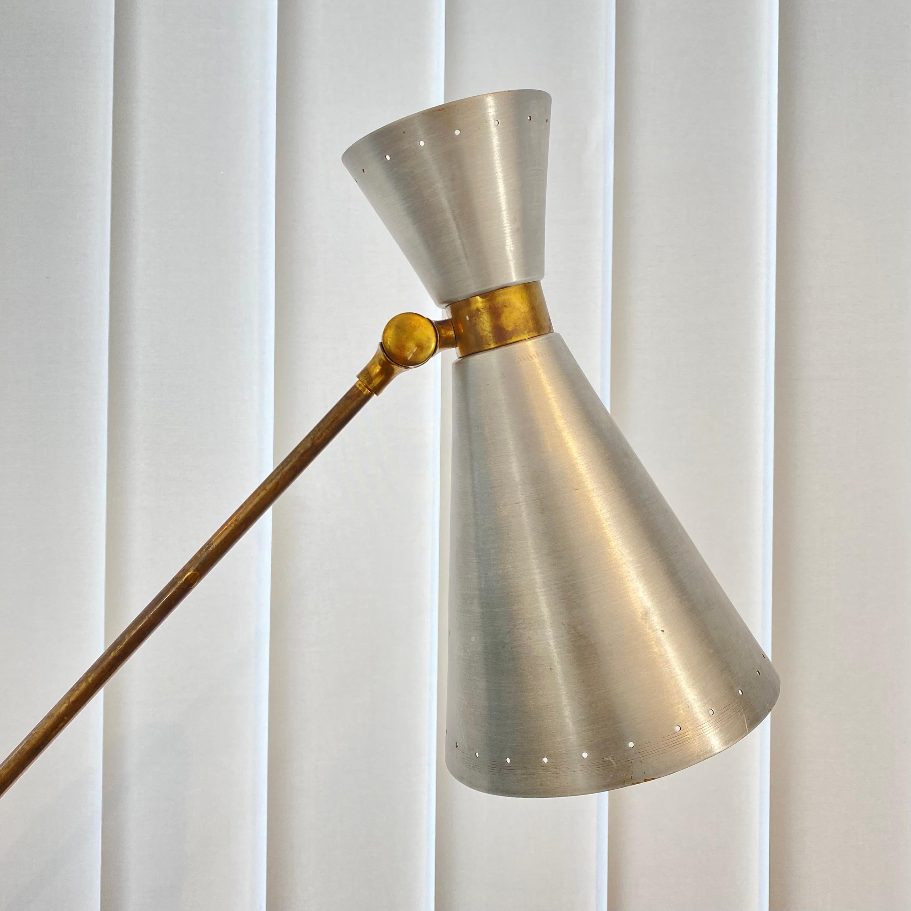 Brass Swedish modernist counterweight floor lamp, 1950s For Sale