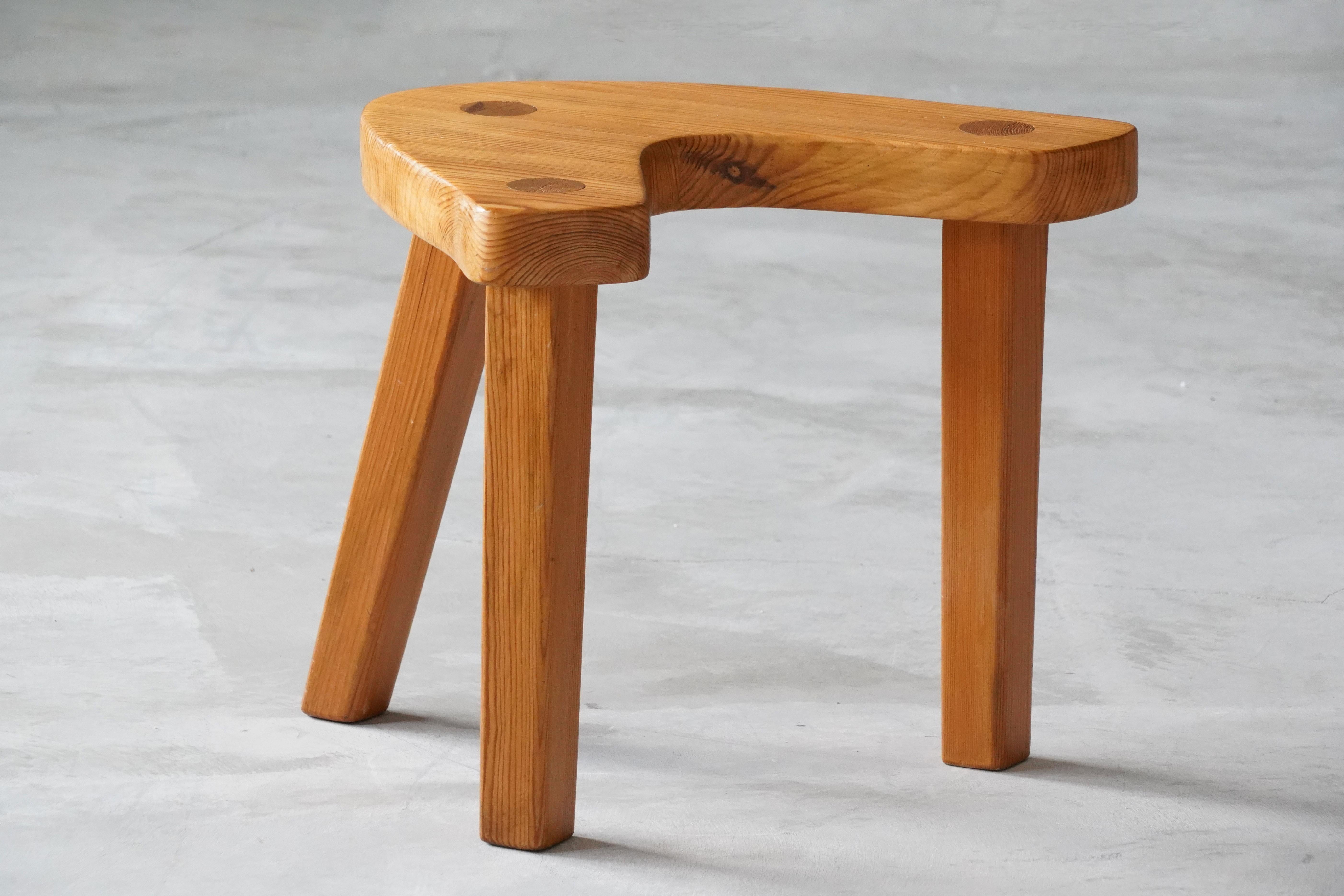 Scandinavian Modern Swedish Modernist Designer, Assymetric Studio Stool, Pine, 1960s, Sweden