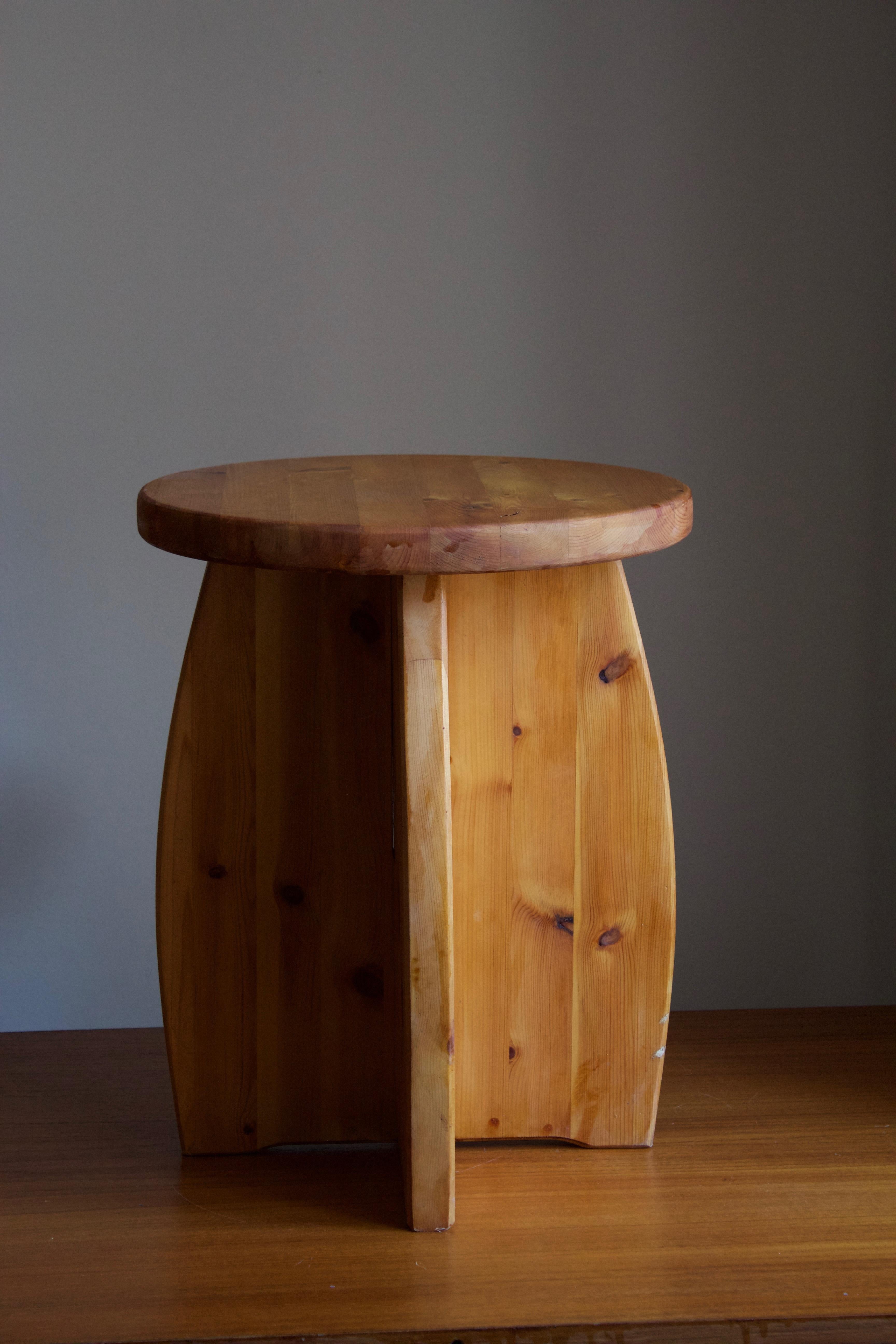 Scandinavian Modern Swedish Modernist Designer, Minimalist Stool, Pine, 1970s