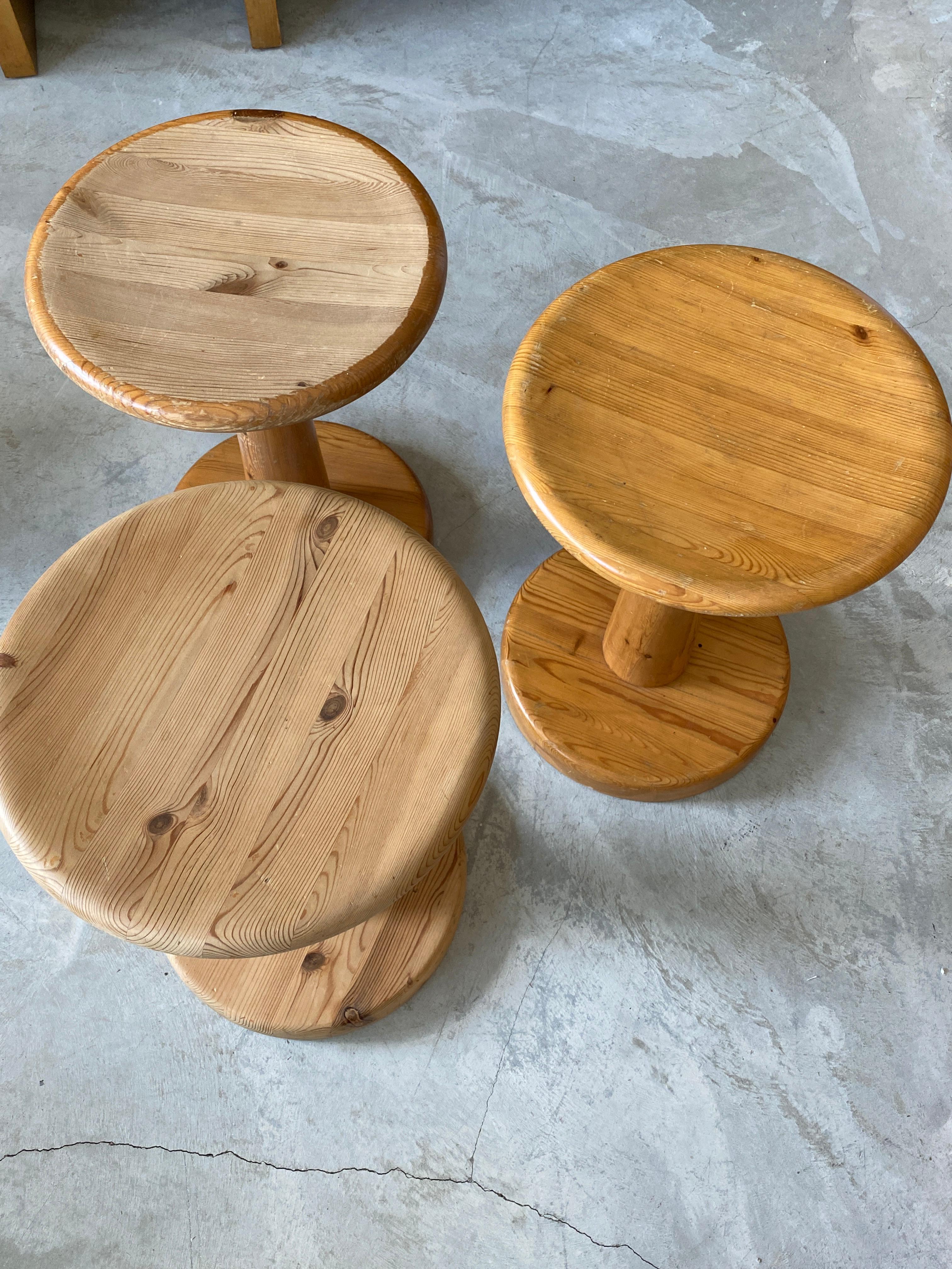 Swedish Modernist Designer, Minimalist Stools, Pine, 1960s In Fair Condition In High Point, NC