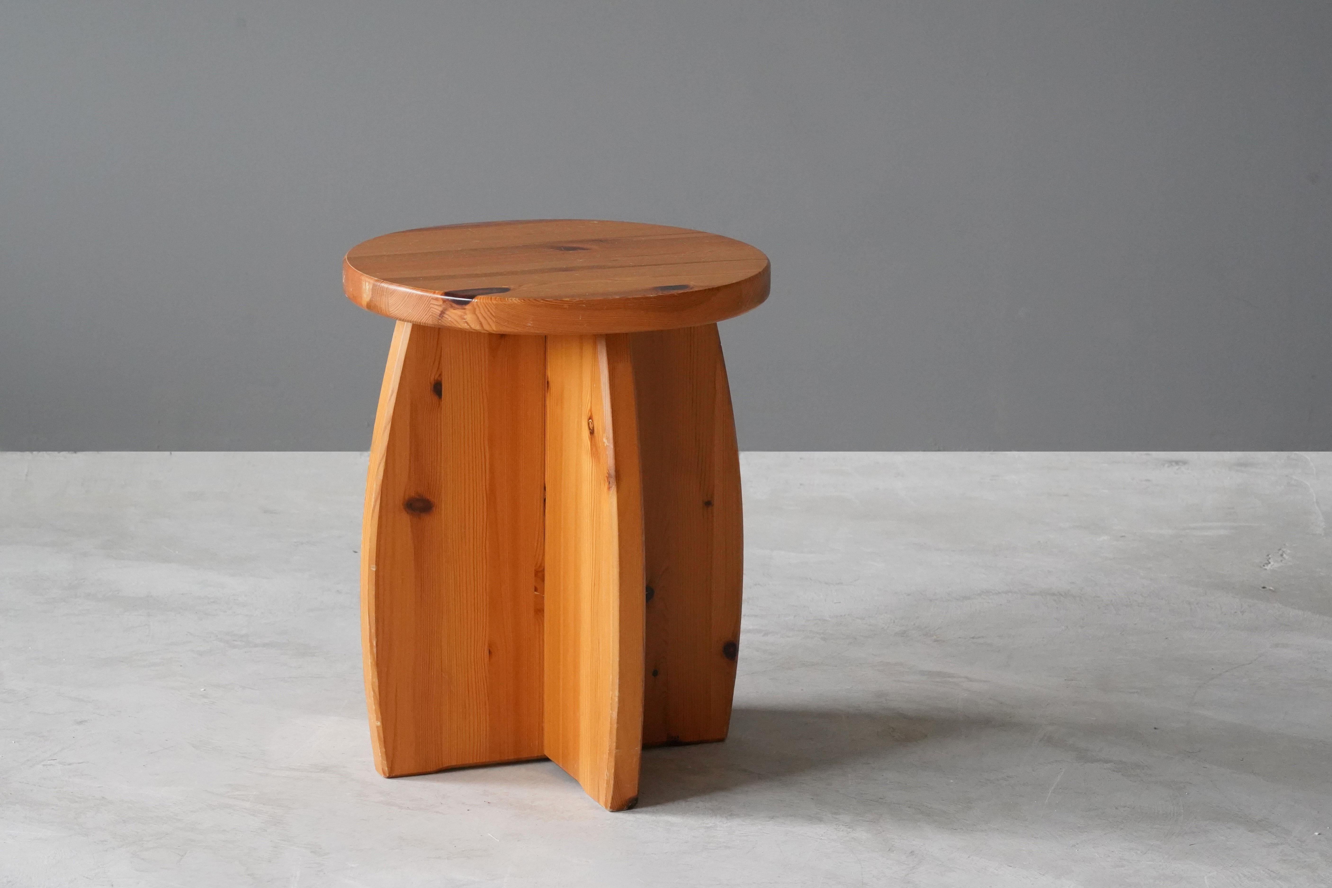 A Swedish pinewood stool or side table. By unknown designer, 1970s. Purity of form enhances the beauty of wood. 

Other designers working in similar style and materials include Axel Einar Hjorth, Roland Wilhelmsson, Pierre Chapo, and Charlotte