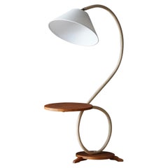 Swedish Modernist Designer, Organic Floor Lamp, Wood, Cord, Fabric, Brass, 1940s