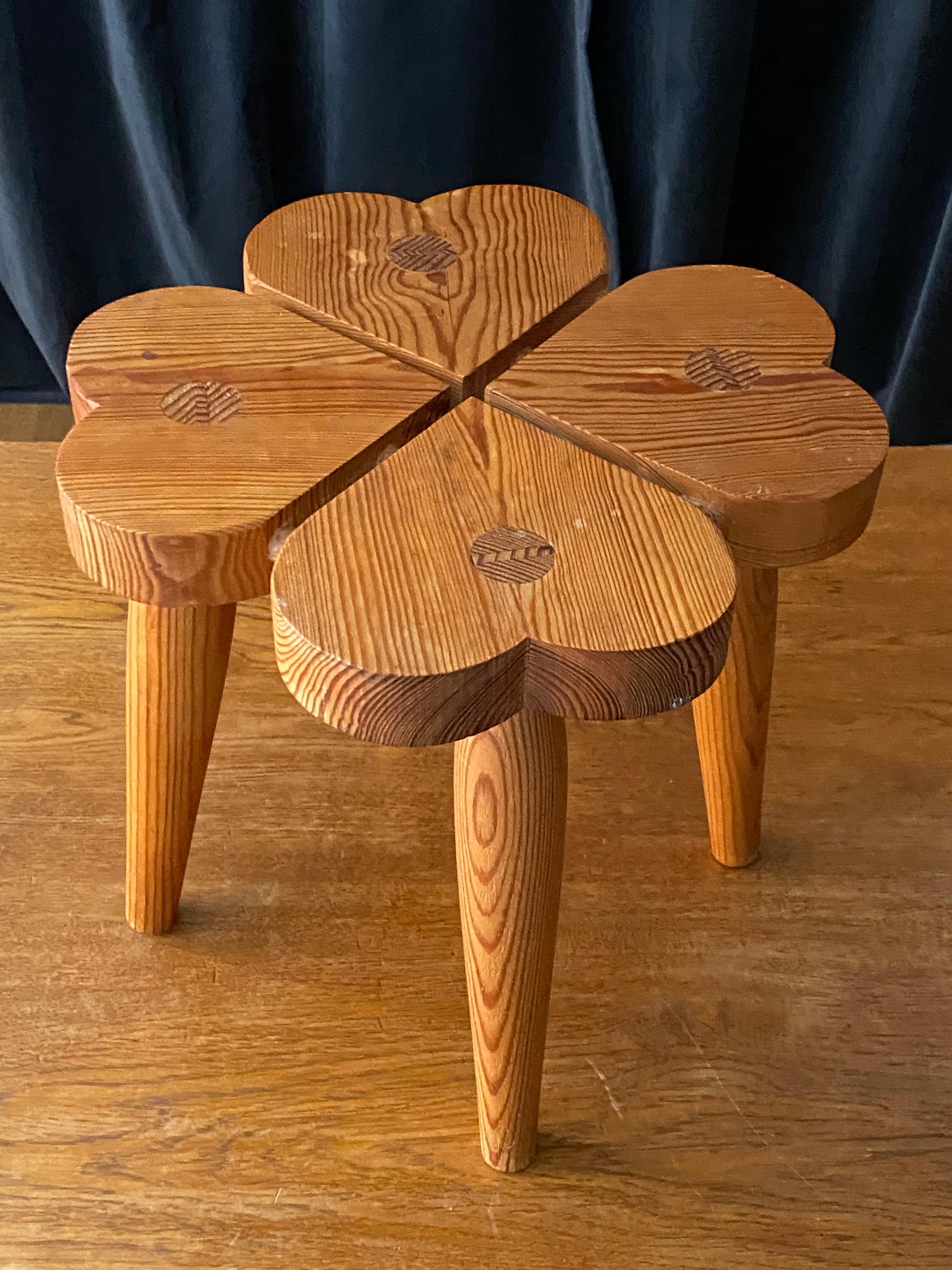 Mid-20th Century Swedish Modernist Designer, Organic Stool, Sculpted Stained Pine, Sweden, 1960s