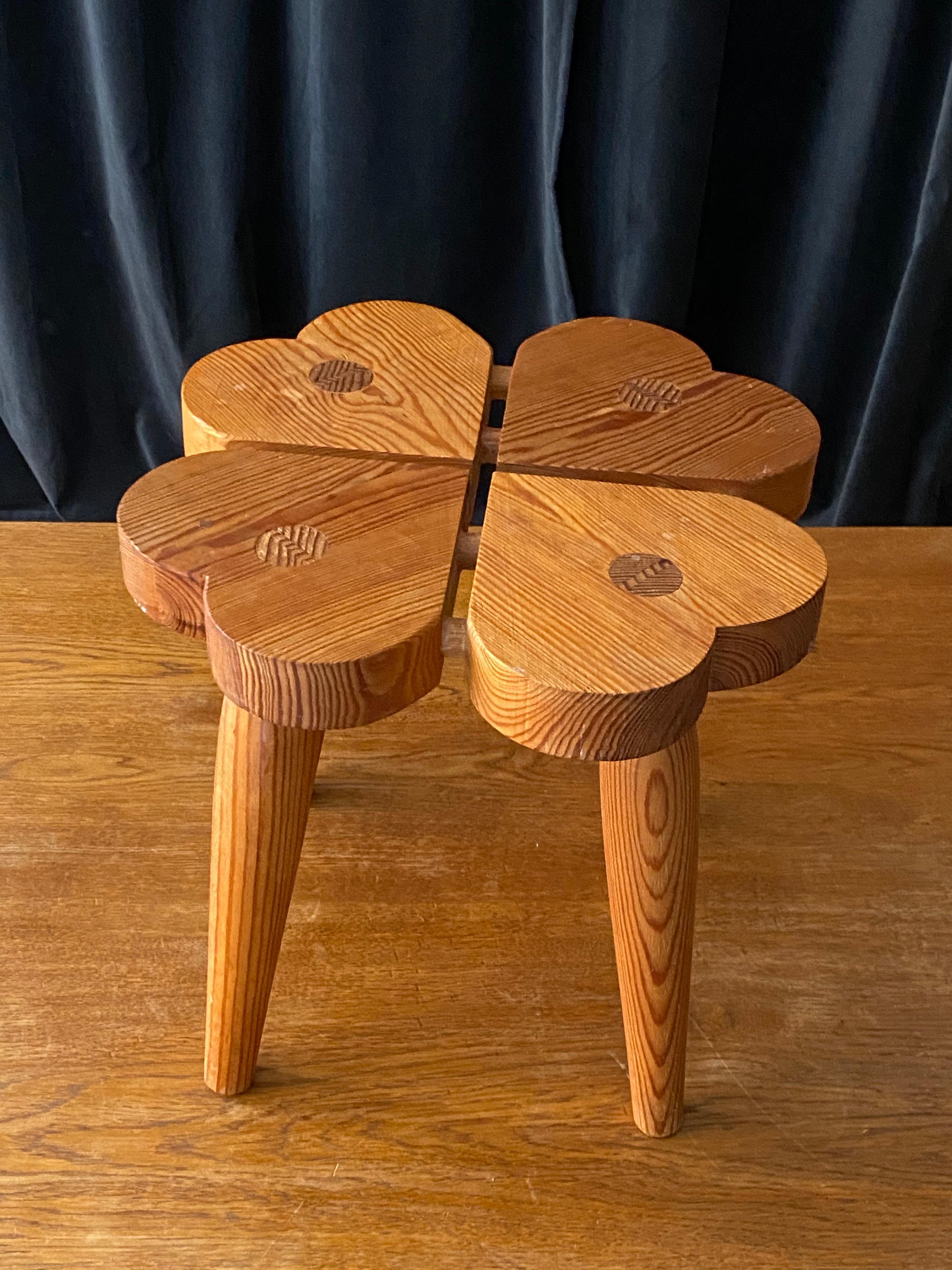 Swedish Modernist Designer, Organic Stool, Sculpted Stained Pine, Sweden, 1960s 1