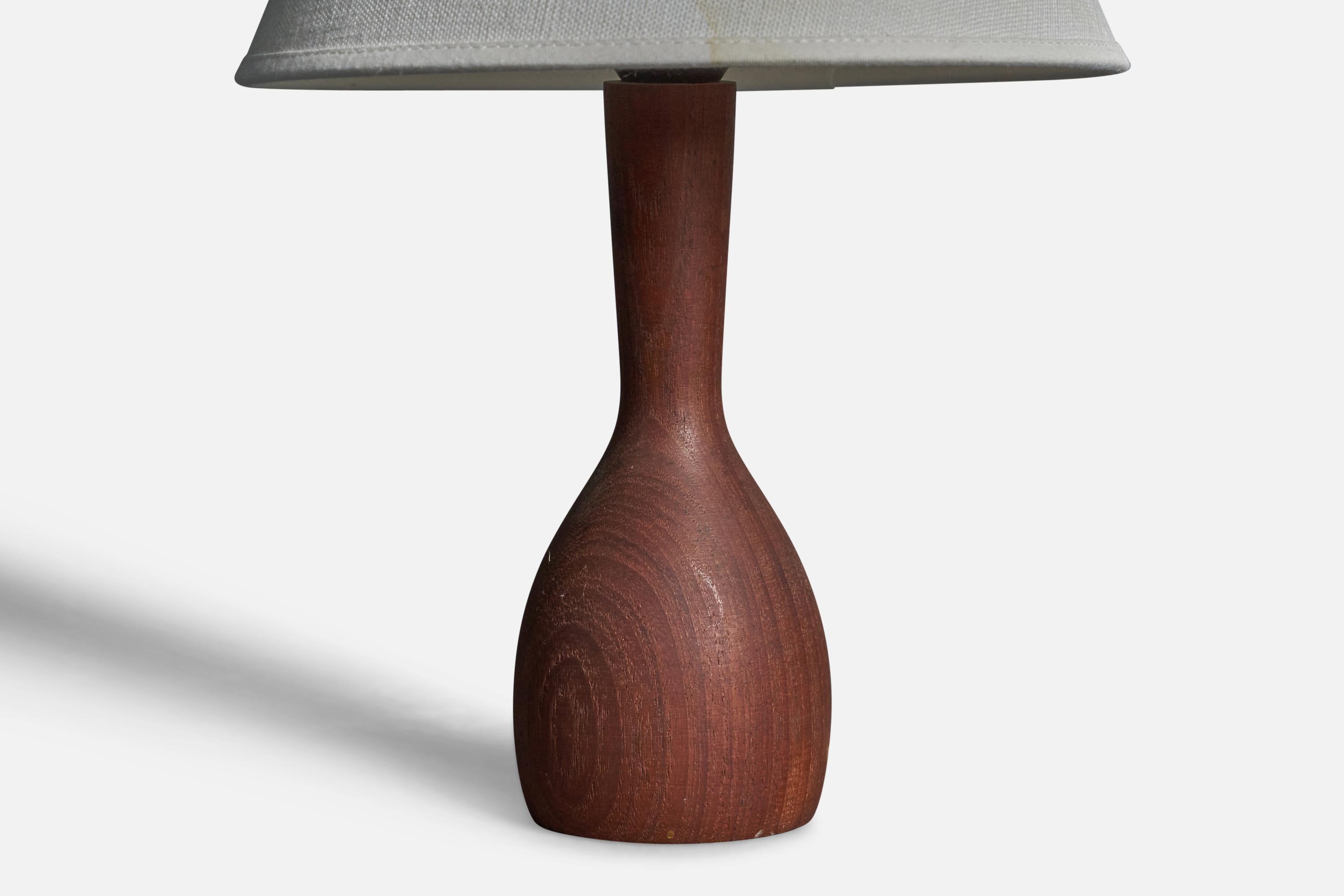 Mid-Century Modern Swedish Modernist Designer, Organic Table Lamp, Teak, Linen, Sweden, 1950s For Sale