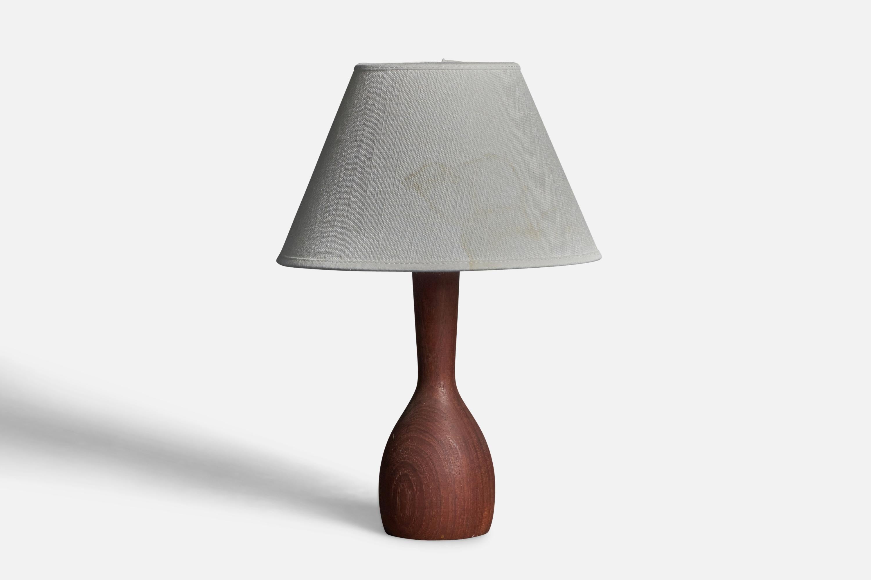 Mid-20th Century Swedish Modernist Designer, Organic Table Lamp, Teak, Linen, Sweden, 1950s For Sale