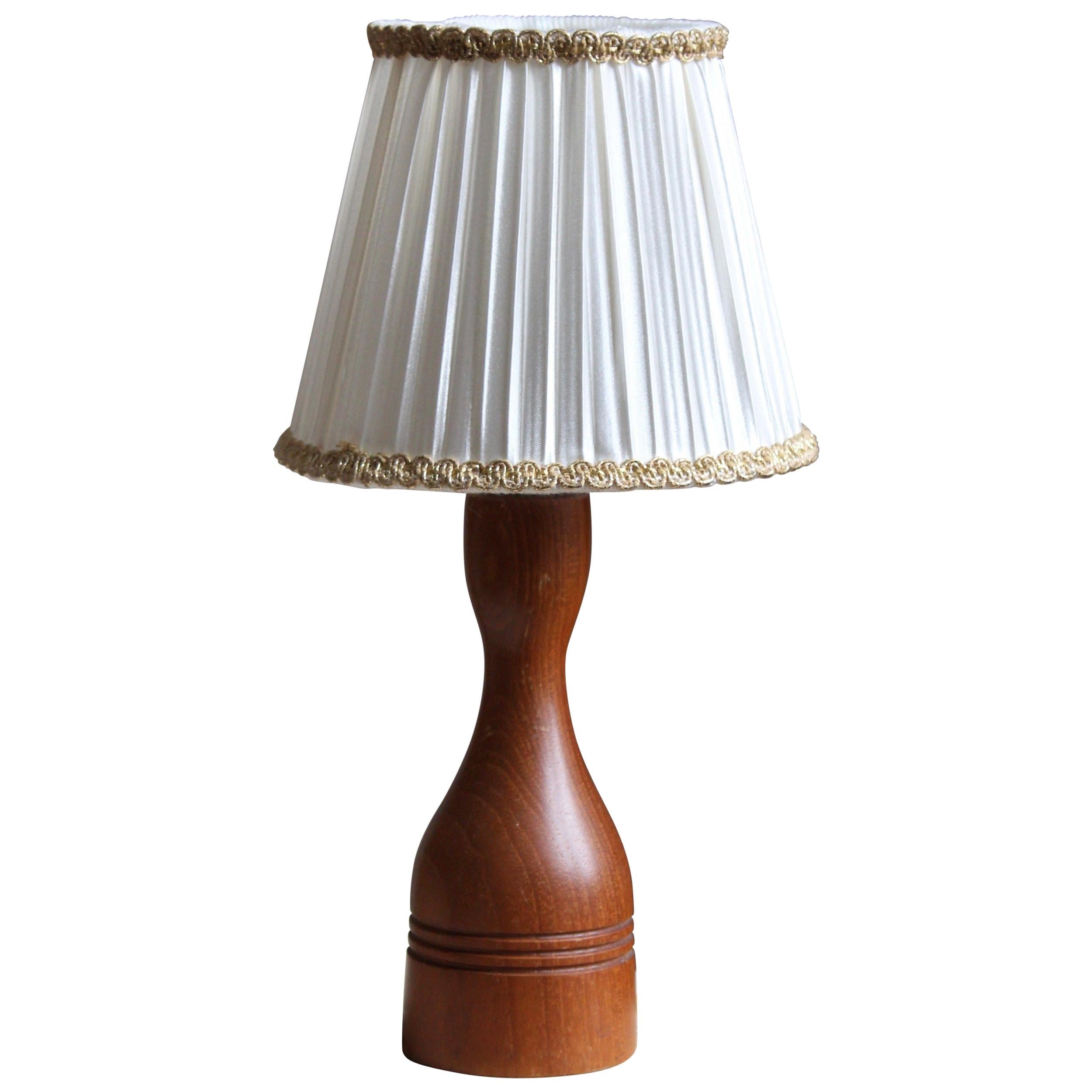 Swedish Designer, Modernist Table Lamp, Brass, Original Fabric Shade
