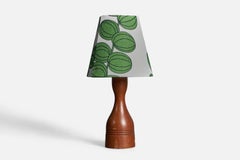 Swedish Modernist Designer, Small Organic Table Lamp, Teak, Fabric, Sweden 1950s