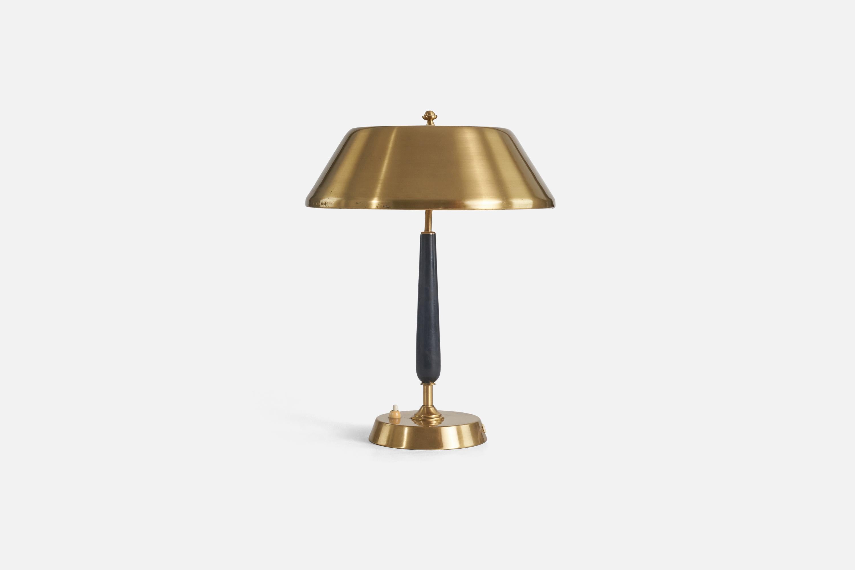 Scandinavian Modern Swedish Designer, Table Lamp, Brass, Black-Painted Wood, Sweden, c. 1949 For Sale