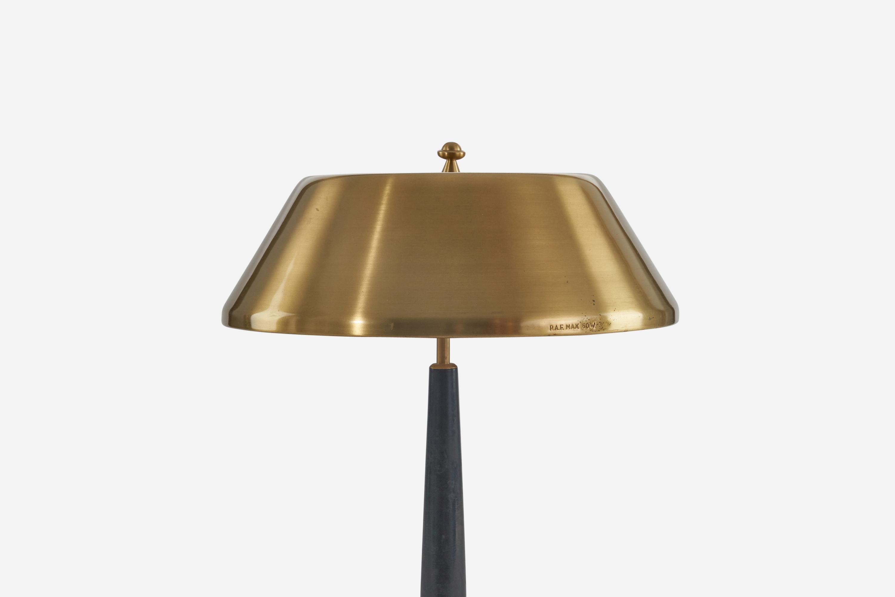 Mid-20th Century Swedish Designer, Table Lamp, Brass, Black-Painted Wood, Sweden, c. 1949 For Sale