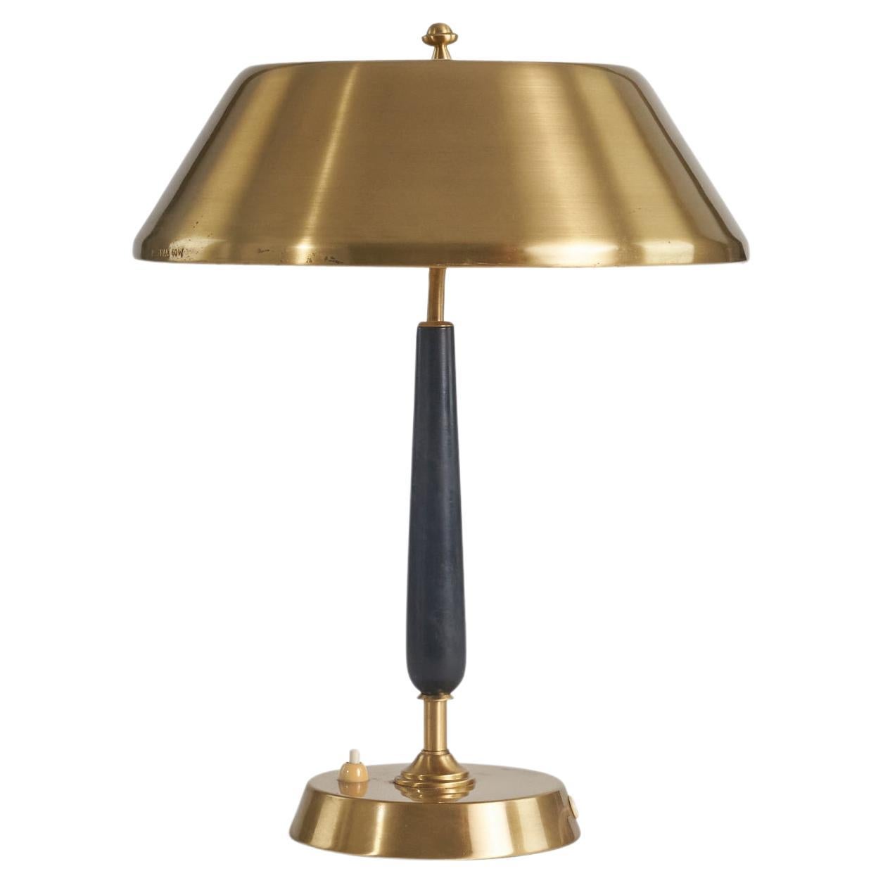 Swedish Designer, Table Lamp, Brass, Black-Painted Wood, Sweden, c. 1949