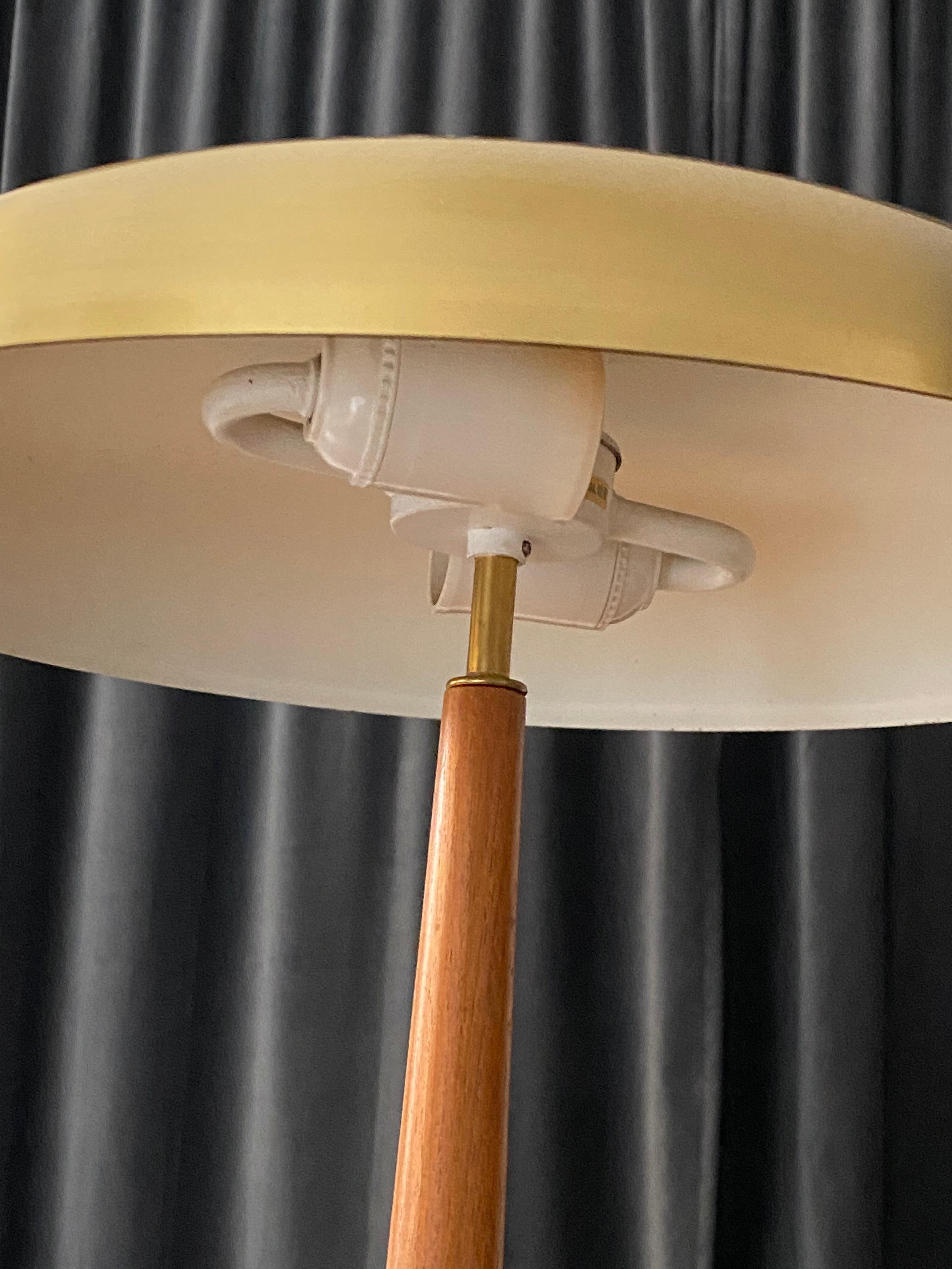 Mid-20th Century Swedish Modernist Designer, Table Lamp, Brass, Stained Oak, 1940s
