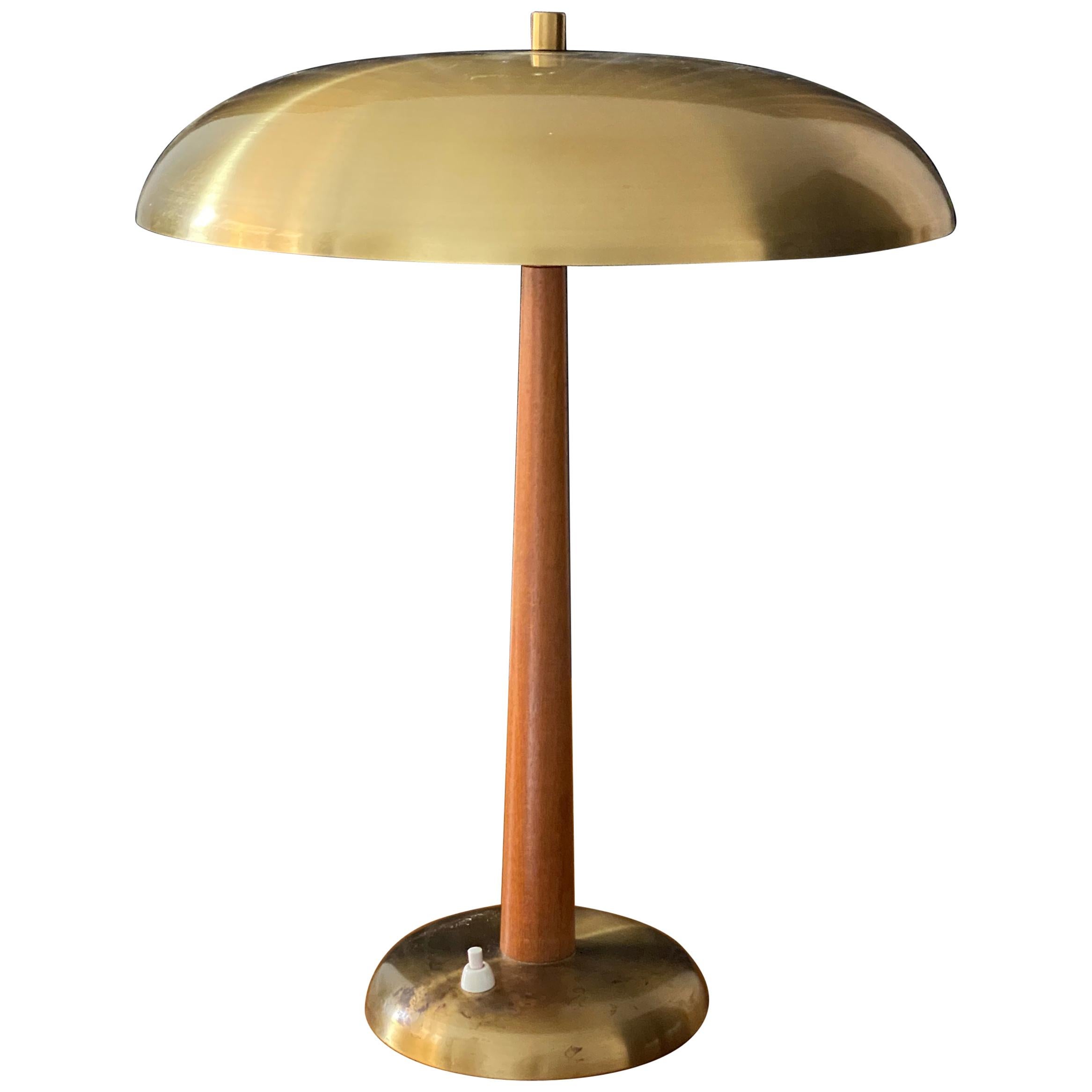 Swedish Modernist Designer, Table Lamp, Brass, Stained Oak, 1940s