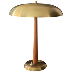 Swedish Modernist Designer, Table Lamp, Brass, Stained Oak, 1940s