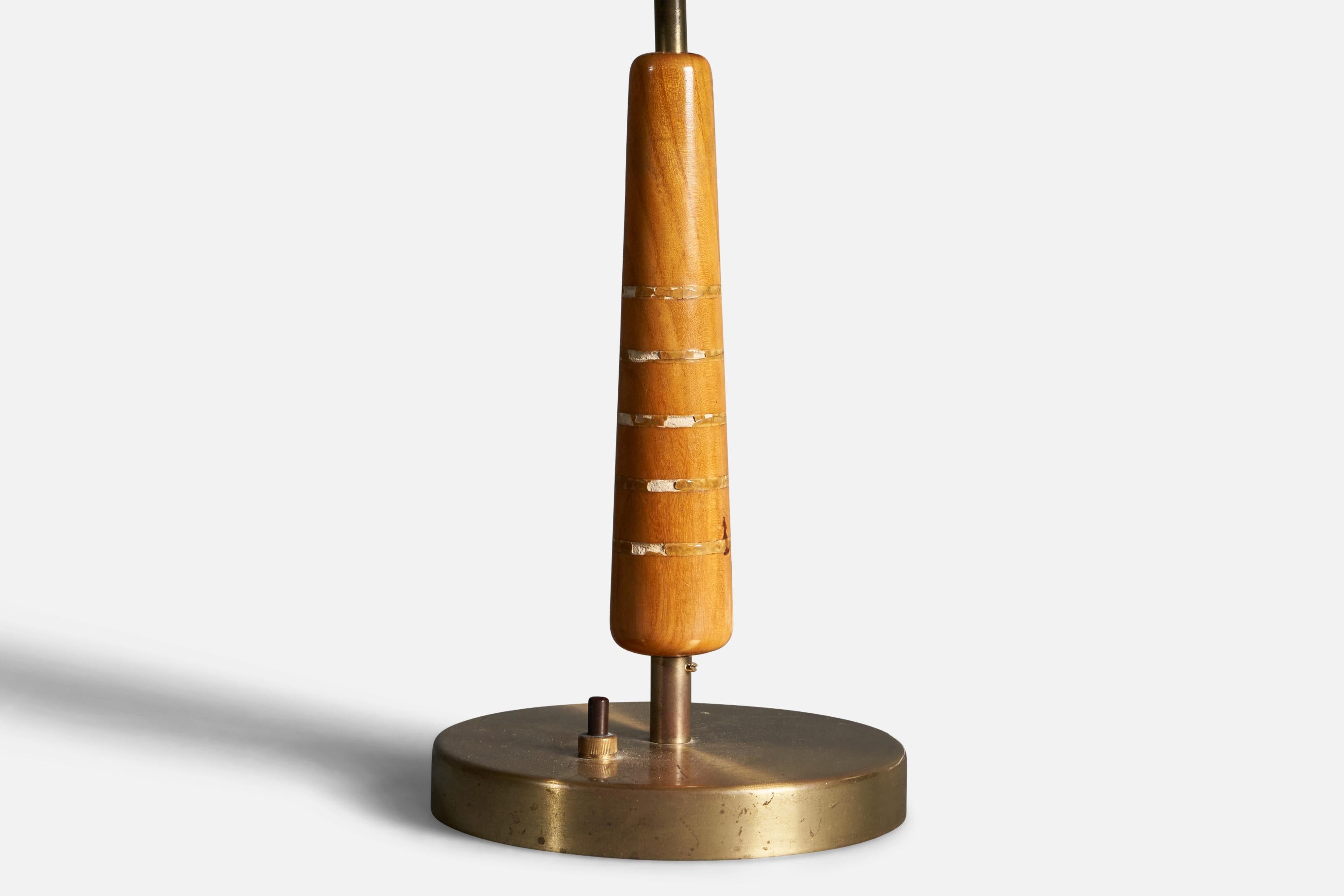 Scandinavian Modern Swedish Modernist Designer, Table Lamp, Brass, Stained Oak, Wood Inlays, 1940s For Sale