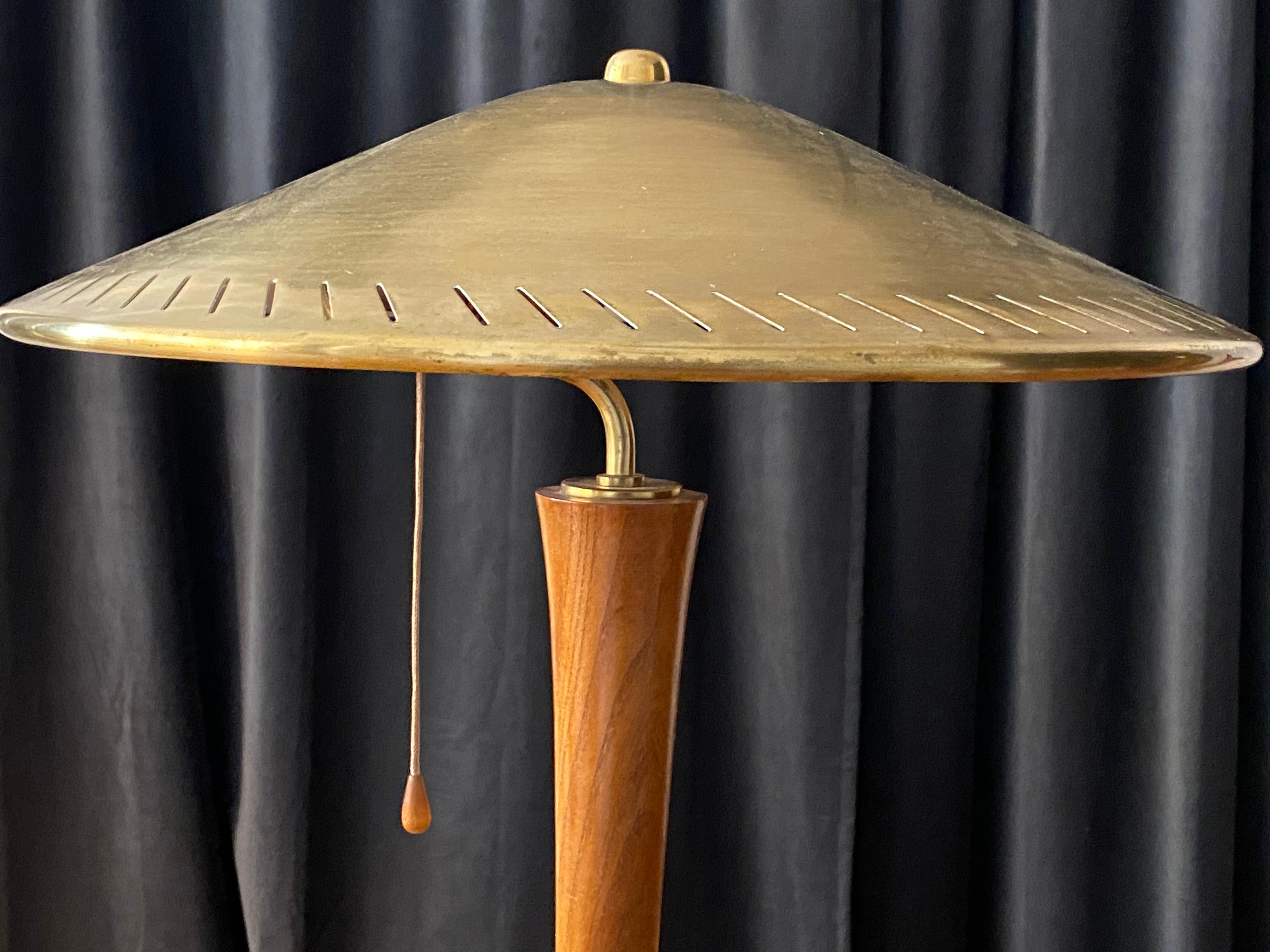 Swedish Modernist Designer, Table Lamp, Brass, Wood, Sweden, 1940s 1