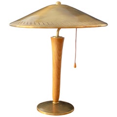 Swedish Modernist Designer, Table Lamp, Brass, Wood, Sweden, 1940s
