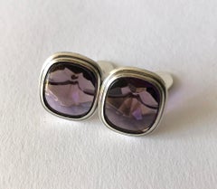 Swedish Modernist Faceted Amethyst and Silver Cufflinks