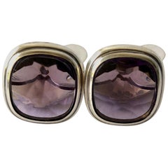 Swedish Modernist Faceted Amethyst and Silver Cufflinks