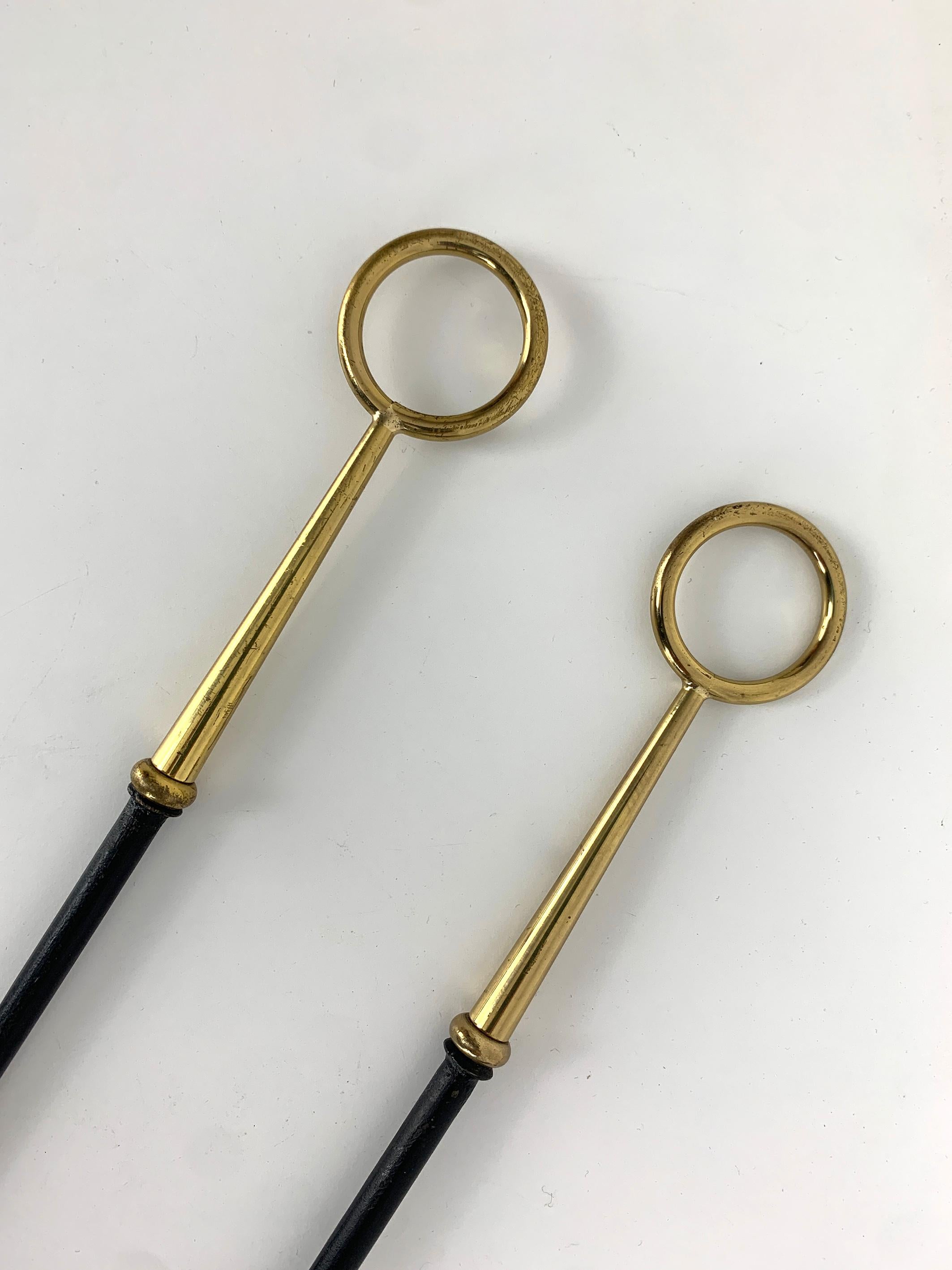 Juego modernista sueco de herramientas para el fuego de Gunnar Ander, Ystad Metal, latón y metal 1950 en venta 2