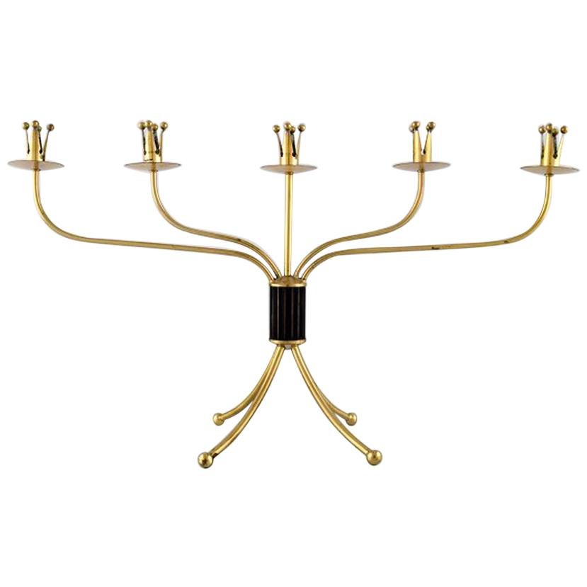 Swedish Modernist Five-Armed Brass Candlestick, Swedish Design