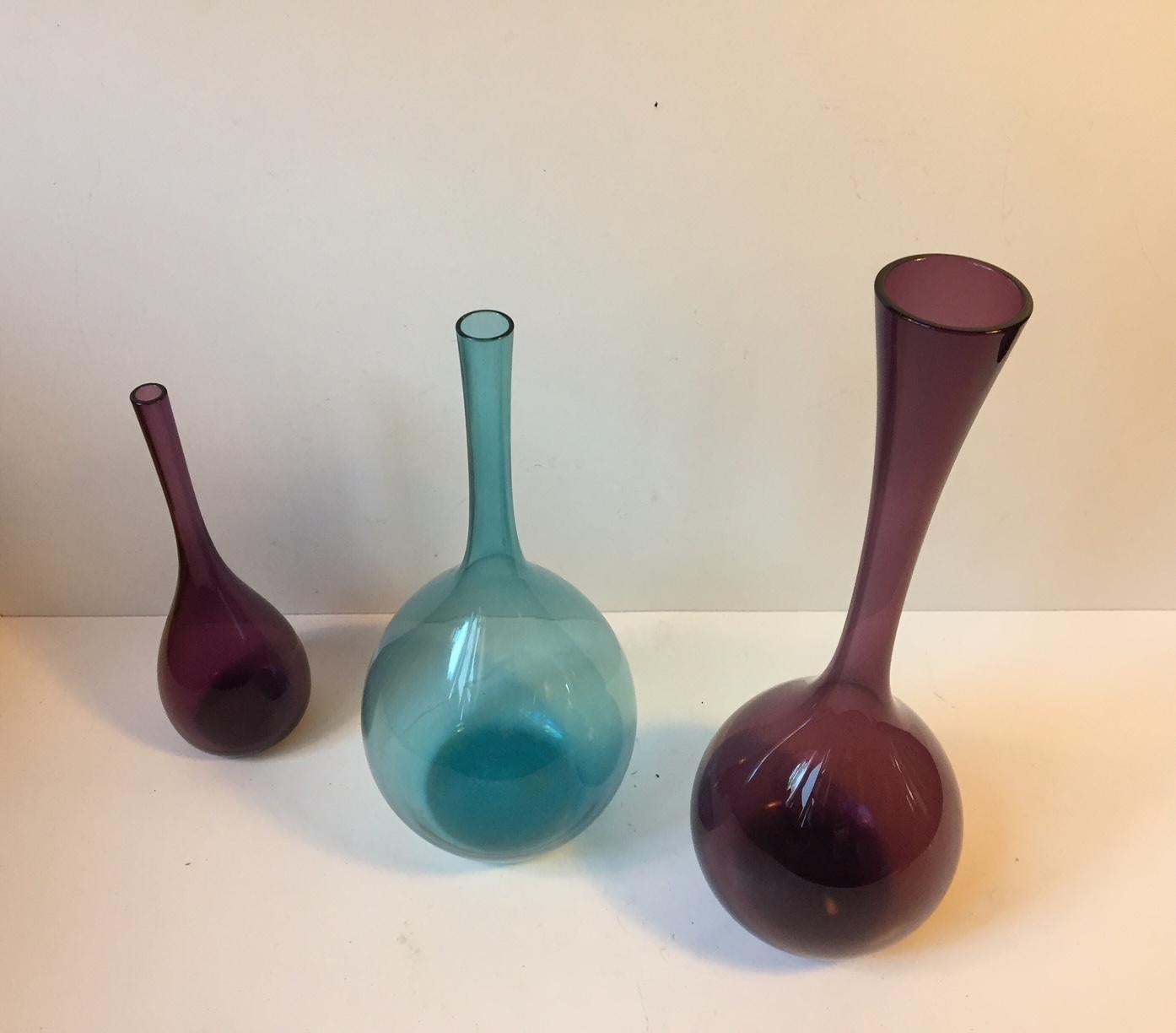 Mid-Century Modern Swedish Modernist Glass Vases by Arthur Percy for Gullaskruf, 1950s, Set of 3