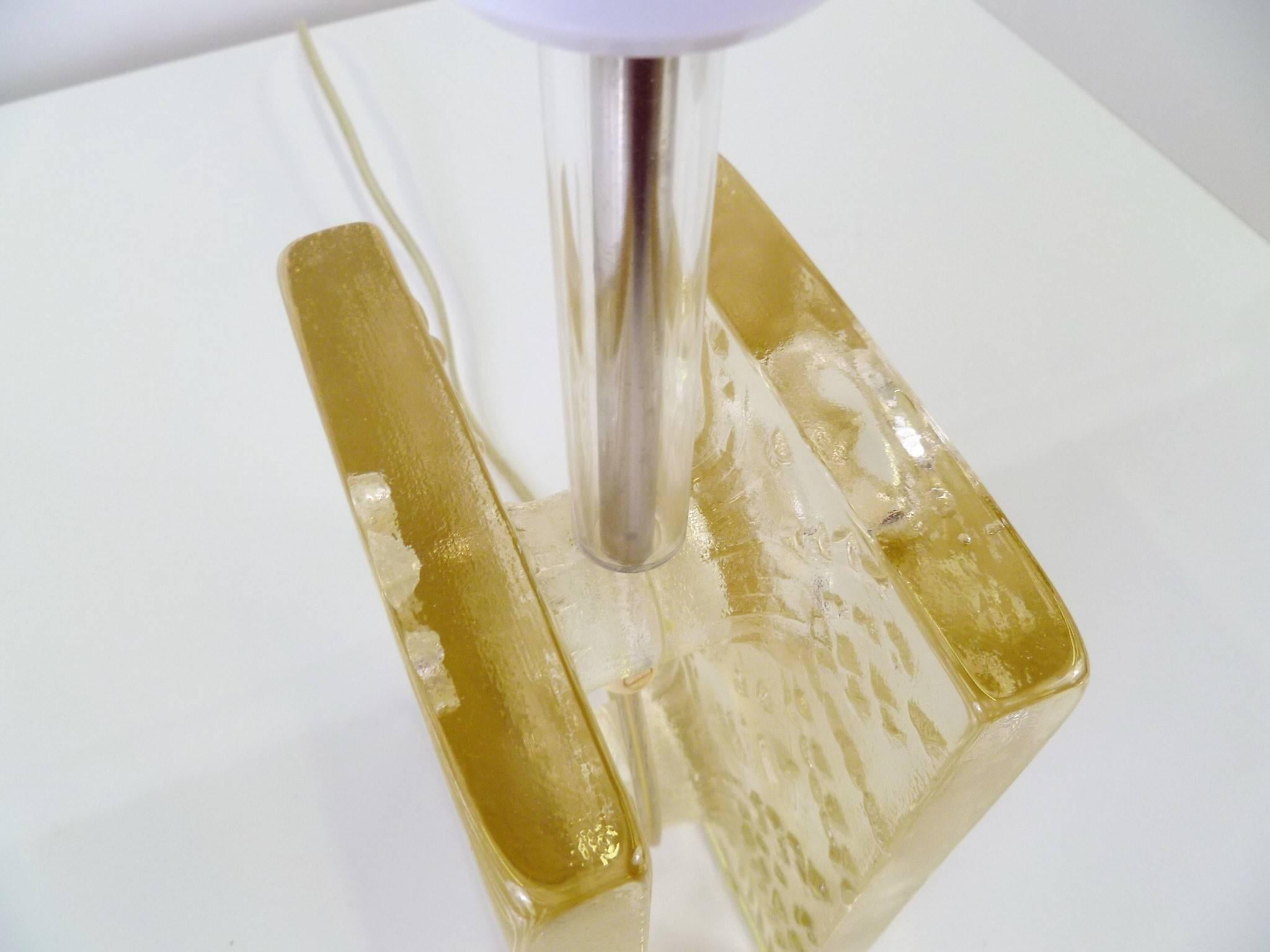 Swedish Modernist Ice Glass Table Lamp by Pukeberg 1