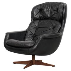 Vintage Swedish Modernist Leather Swivel Lounge Chair from Selig Imperial, 1970s