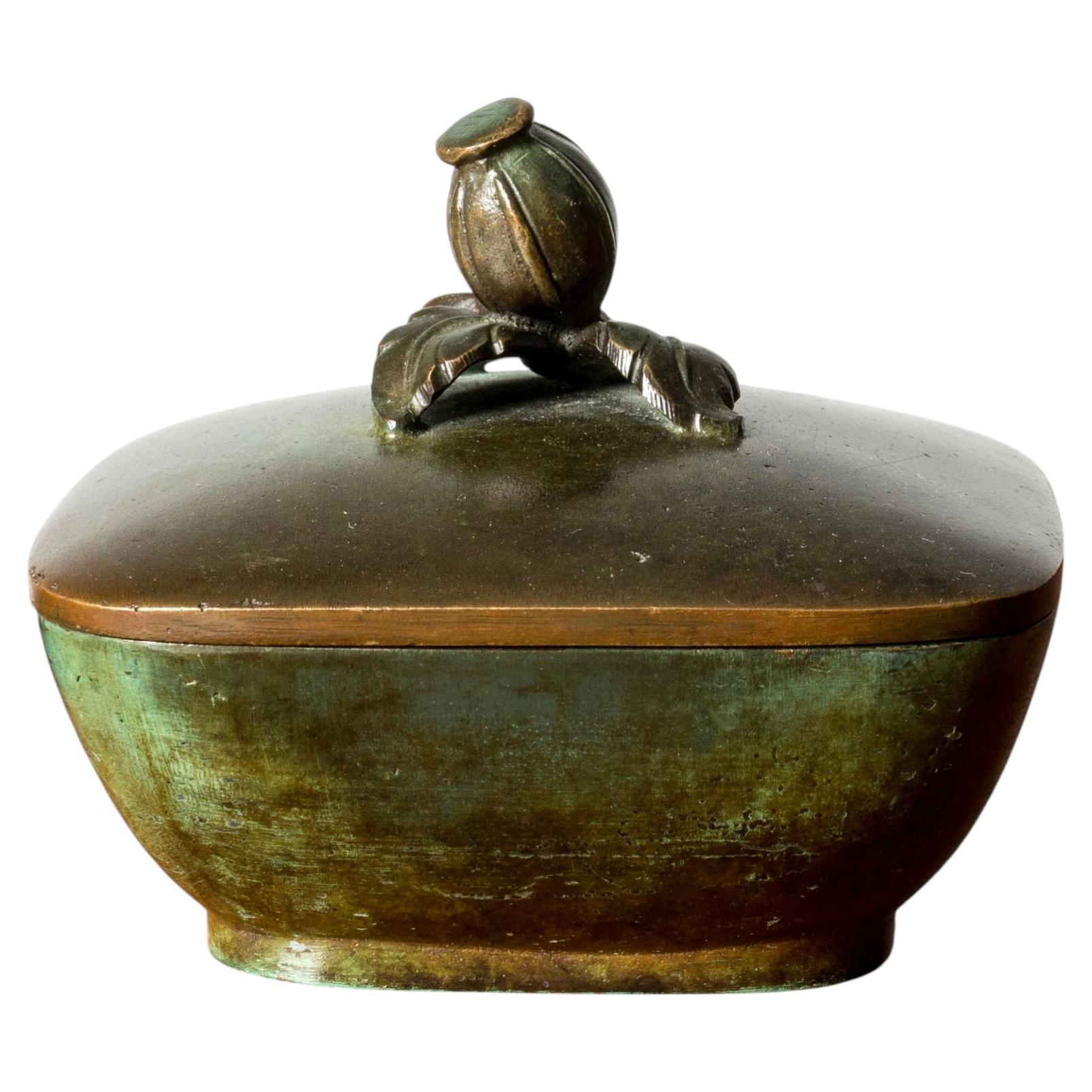 Swedish Modernist Lidded Box in Patinated Bronze from GAB, 1930s