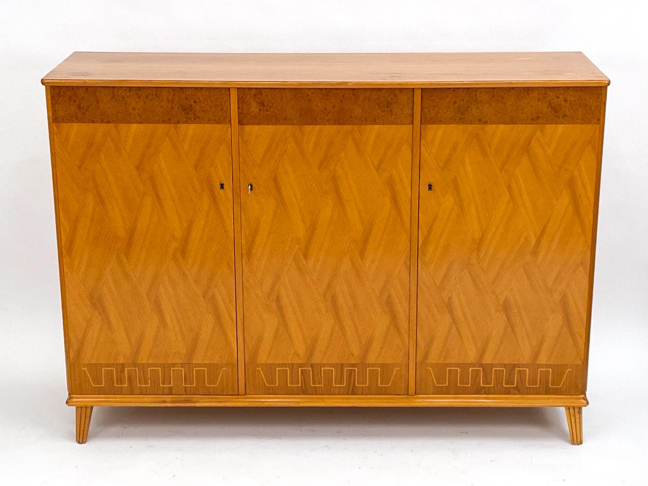 Mid-Century Modern Swedish Modernist Maple and Inlay Highboard, Circa 1950's For Sale
