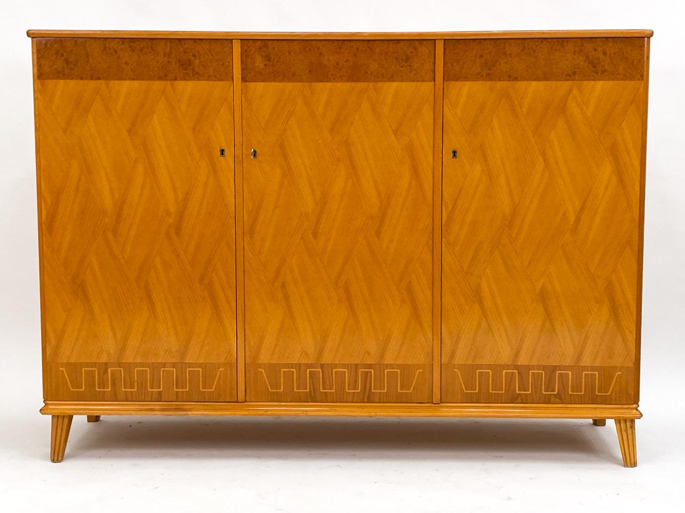 Swedish Modernist Maple and Inlay Highboard, Circa 1950's In Good Condition For Sale In Norwalk, CT