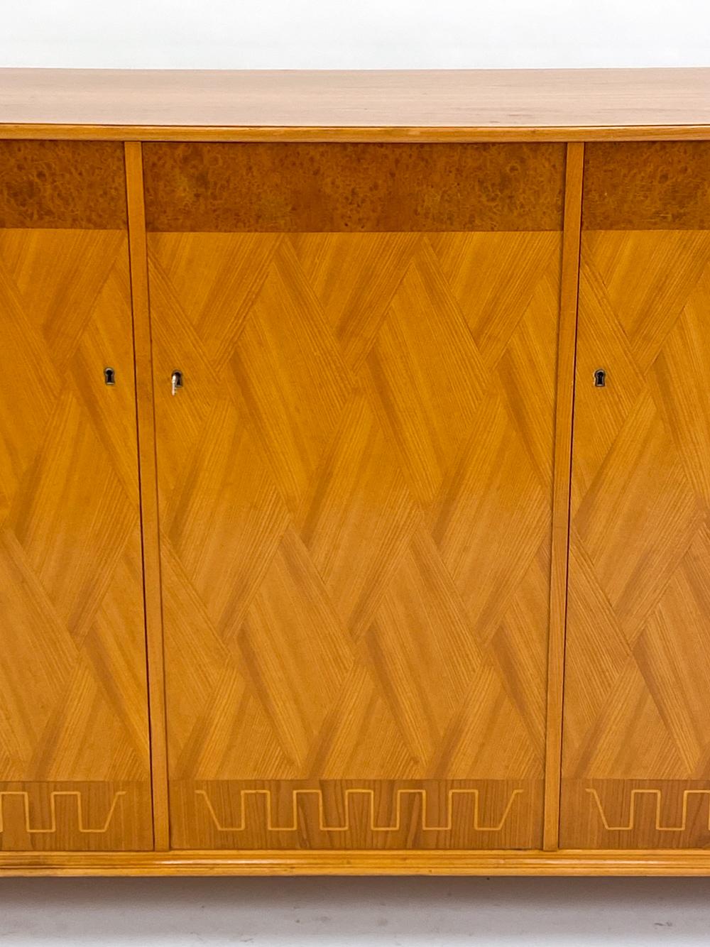 20th Century Swedish Modernist Maple and Inlay Highboard, Circa 1950's For Sale