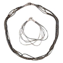 Swedish Modernist Necklace and Bracelet in Sterling Silver, 1970