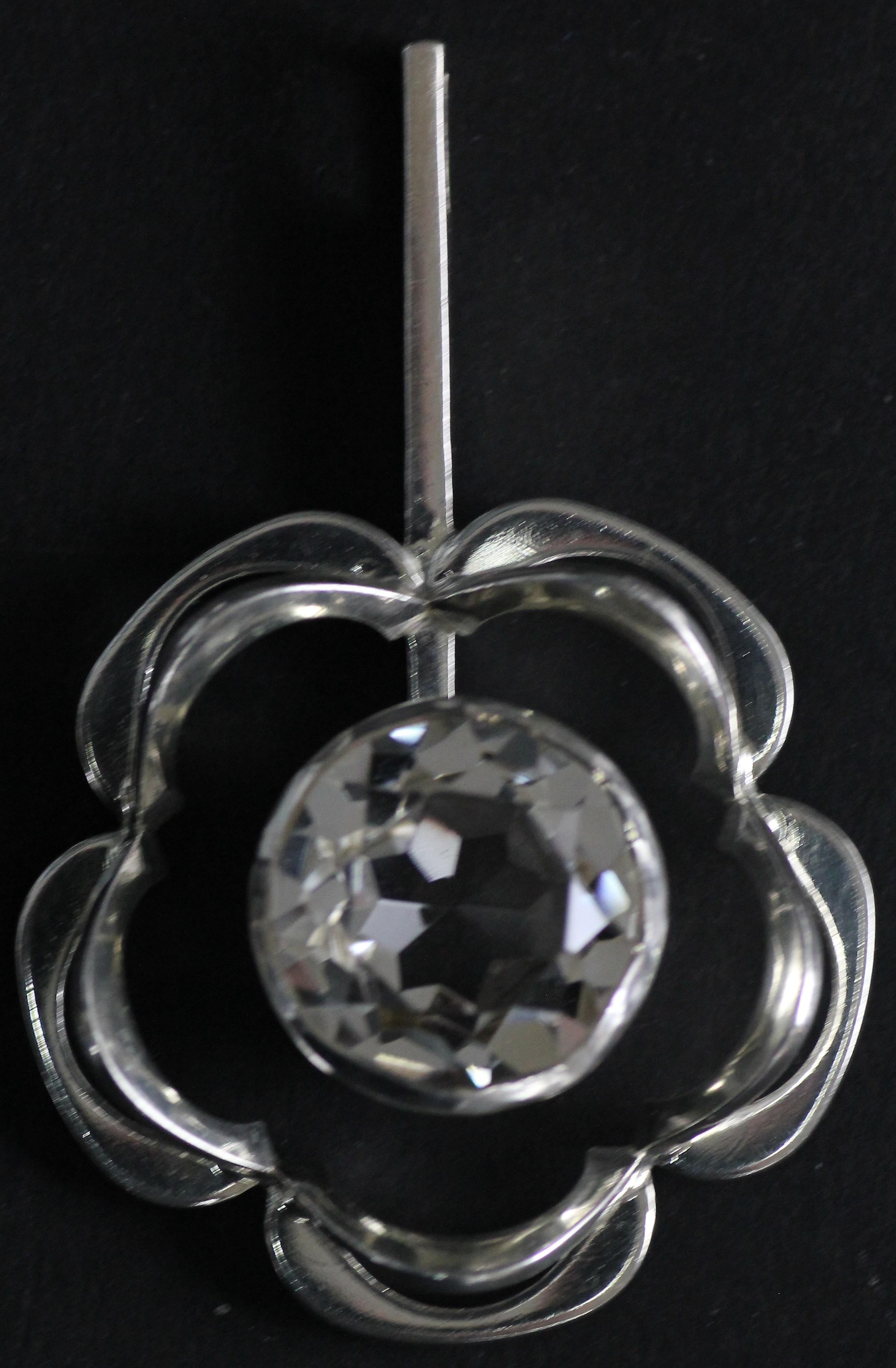 Swedish Modernist Pendant, Alton 1949, Sterling Silver and a Large Rock Crystal In Excellent Condition In Skanninge, SE