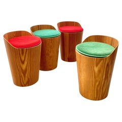Swedish modernist pinewood stools by Martin Åberg, Servex, 1960s