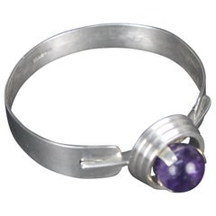Pulsera modernista sueca de plata y amatista de Georg Kaplan, Estocolmo, 1968