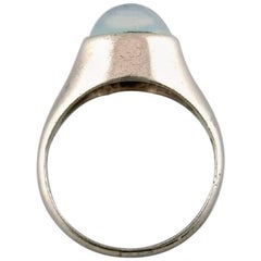 Swedish Modernist Silver Ring with Azure Stone, 1960s
