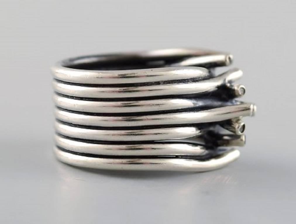 Modern Swedish modernist sterling silver ring with 14 brilliants