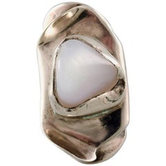Swedish Modernist Sterling Silver Ring with Stone in Organic Form